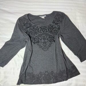 Rebecca Malone Charcoal Floral Long Sleeve Top